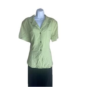 VTG Sag Harbor Women's Plus Size 18 Green Button Up Short Sleeve Blouse Top Sexy